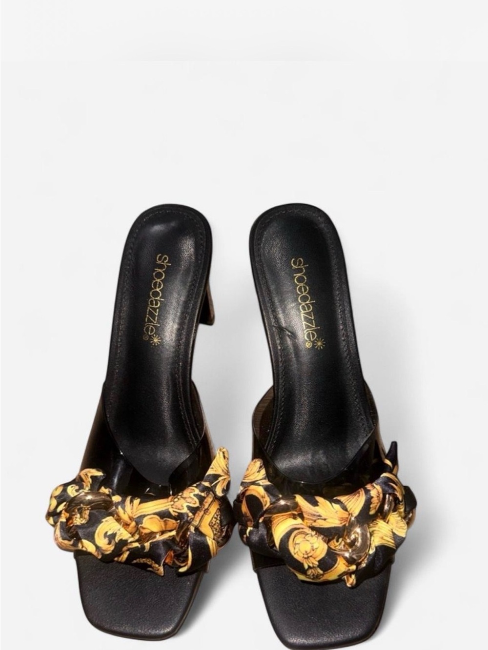 Black Mules with Yellow Baroque Knot